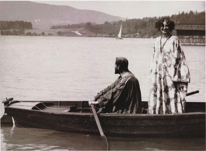 Photo of Emilie Flöge and Gustav Klimt on Lake Lake Attersee in the Austrian Alps.