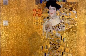 Portrait of Adele Bloch-Bauer by Gustav Klimt, showing designs that inspired my silk batik.