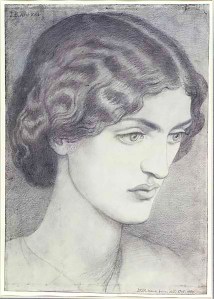 Drawing of Jane Burden by Dante Gabriel Rossetti 1857. Reference for Marina's Muses.