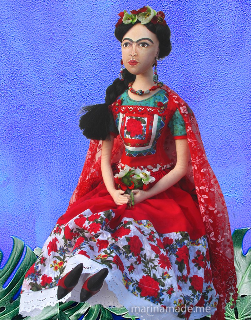 Frida art muse made by Marina, made using vintage, hand dyed and Liberty cottons.