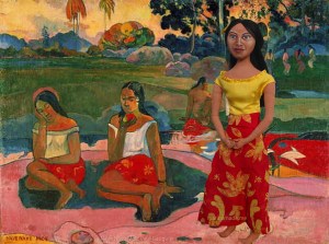 Marina's muse Teha'amana with other vahines in Gauguin's Nave Nave Moe.