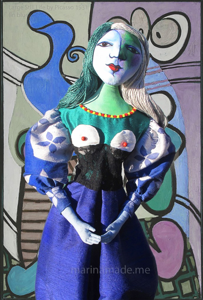 Art Muse Marie-Thérèse, set in " Large still Life in Blue" 1931, Picasso. Art muses by Marina Elphick. Picasso's muse and lover, Marie-Thérèse.