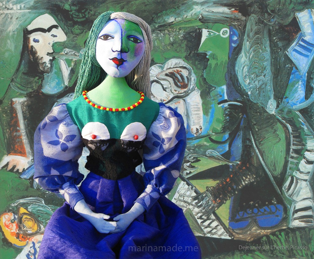 My muse Marie-Thérèse, set against Picasso's " Dejeuner sur l'herbe". Art muses by Marina Elphick. Picasso's muse and lover, Marie-Thérèse.