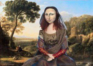 Mona Lisa in a Pastoral Landscape by Claude Lorrain. Mona Lisa muse sculpted in textiles by Marina Elphick.
