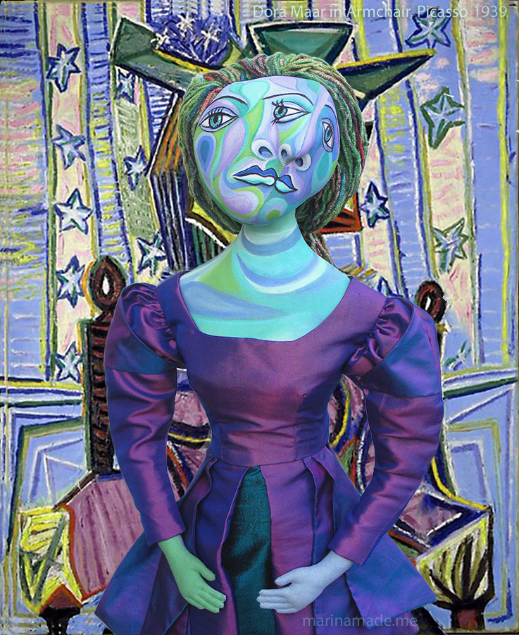 Dora Maar muse, designed and sculpted in textiles by artist, Marina Elphick. Dora Maar, Surrealist Photographer and painter in her own right was muse and lover of Picasso.