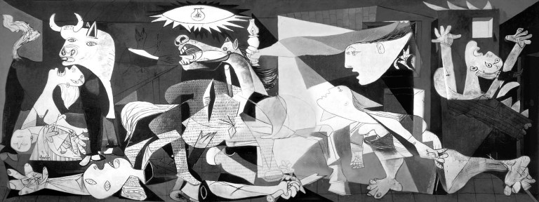 Picasso's Guernica was painted as an immediate reaction to the Nazi's devastating test bombing of the Basque town of Guernica during Spanish Civil War,1937.
