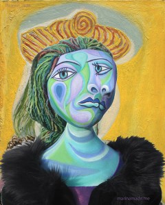 Dora Maar muse, designed and sculpted in textiles by artist, Marina Elphick, inspired by the paintings of Picasso. Dora Maar, Picasso's muse and lover, was a talented photographer and artist herself.