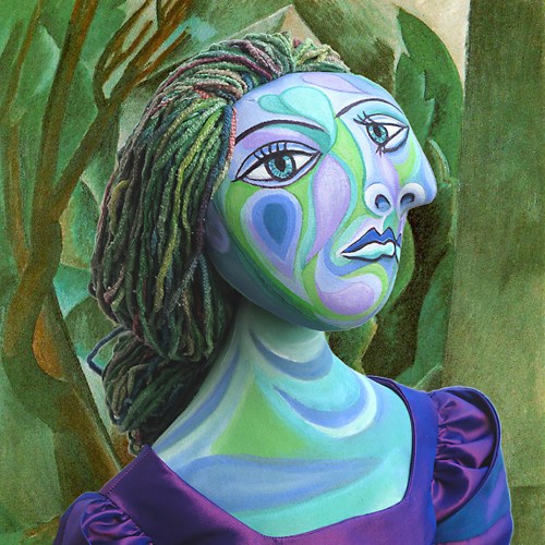 Detail of Dora Maar muse " Maisonette dans un jardin" by Picasso 1908. Dora Maar muse, designed and sculpted in textiles by artist, Marina Elphick. Dora Maar, one of six of Picasso's muses and lovers, Dora Maar was a renowned Surrealist photographer and artist herself.