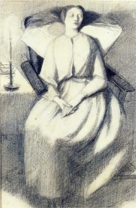 Drawing of Elizabeth Siddal Seated in a Chair by Dante Gabriel Rossetti, 1860.