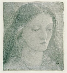 Pencil drawing of Lizzie Siddal by Rossetti 1860.