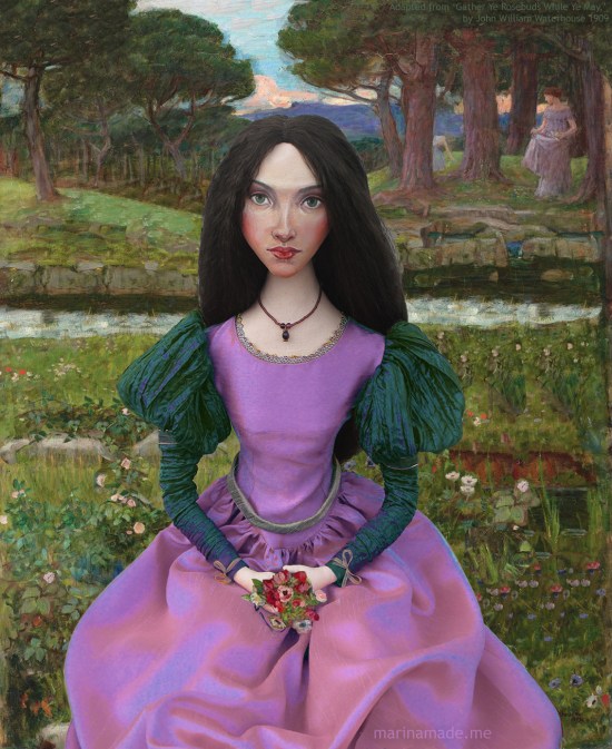 J.W.Waterhouse muse in my adaption of "Gather Ye Rosebuds While Ye May",art muse created by Marina Elphick.