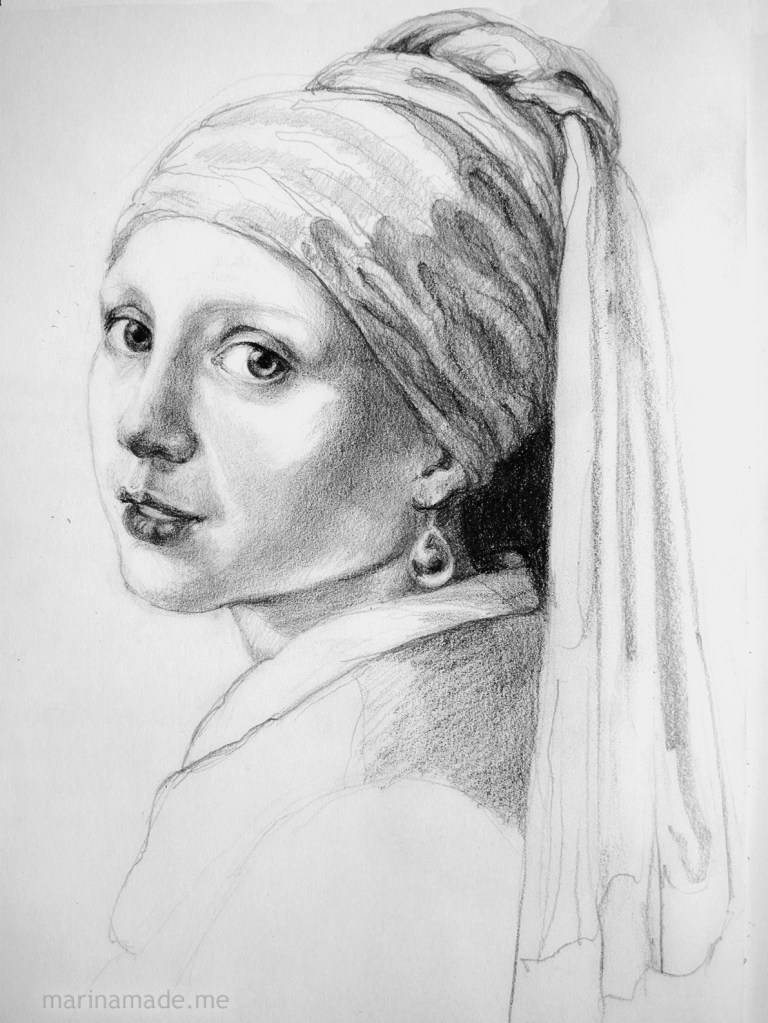 Preparatory sketch for 'Girl with a Pearl Earring' muse. Marina creates soft sculpted muses of the women in popular artists' lives, giving an alternative narrative to their story.