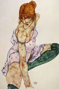 Blonde girl with green stockings, 1914, by Egon Schiele.