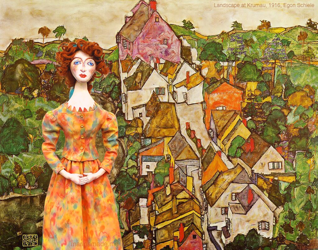 Wally Neuzil in 'Landscape at Krumau', 1916. Muse designed, sculpted, modelled and painted by Marina Elphick.