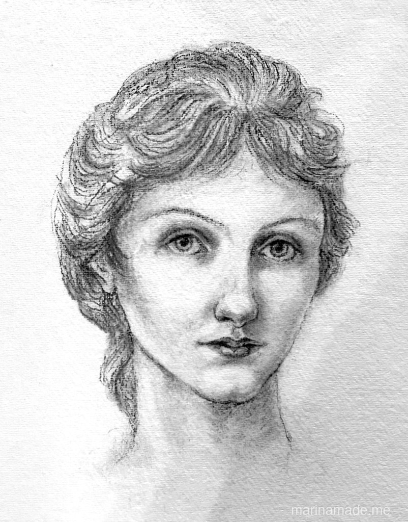 Drawing of a young Georgiana Burne-Jone, by Marina Elphick, 2018. Georgiana Burne-Jones muse designed, sculpted, modelled and painted by Marina ElphickGeorgiana Burne-Jones muse designed, sculpted, modelled and painted by Marina Elphick. Marina's muses at marinamade.me