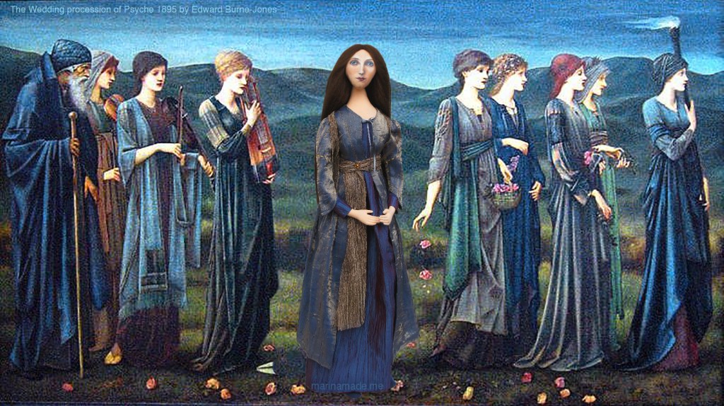 Georgiana muse in the "Wedding Procession of Psyche", 1895 by Edward Burne-Jones. Georgiana Burne-Jones muse designed, sculpted, modelled and painted by Marina ElphickGeorgiana Burne-Jones muse designed, sculpted, modelled and painted by Marina Elphick. Marina's muses at marinamade.me